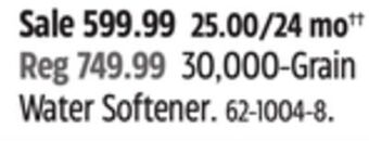Canadian Tire Whirlpool 30,000-grain water softener offer
