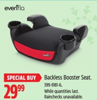Canadian Tire Evenflo backless booster seat offer