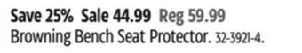Canadian Tire Browning bench seat protector. offer