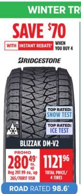 Canadian Tire Bridgestone blizzak dm-v2 tires offer