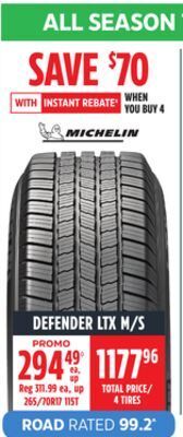 Canadian Tire Michelin defender ltx m/s tires offer