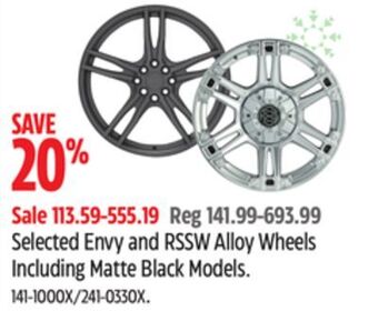 Canadian Tire Selected envy and rssw alloy wheels including matte black models offer