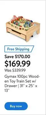 Walmart Gymax 100pc wooden toy train set w/ drawer | 31'' x 25'' x 13'' offer