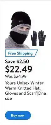 Walmart Youra unisex winter warm knitted hat, gloves and scarf|one size offer