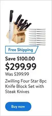 Walmart Zwilling four star 8pc knife block set with steak knives offer