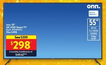 Walmart Onn. 55" 4k uhd smart tv offer