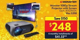 Walmart Monster 1080p stream projector with screen offer