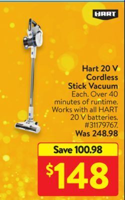Walmart Hart 20 v cordless stick vacuum offer