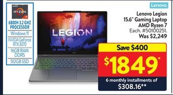 Walmart Lenovo legion 15.6 gaming laptop amd ryzen 7 offer