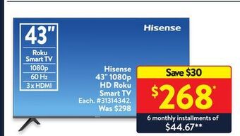 Walmart Hisense 43" 1080p hd roku smart tv offer