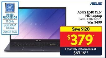Walmart Asus e510 15.6" hd laptop offer