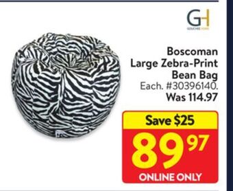 Walmart Boscoman large zebra-print bean bag offer