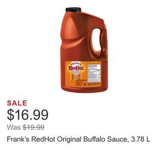 Costco Frank's redhot original buffalo sauce, 3.78 l offer