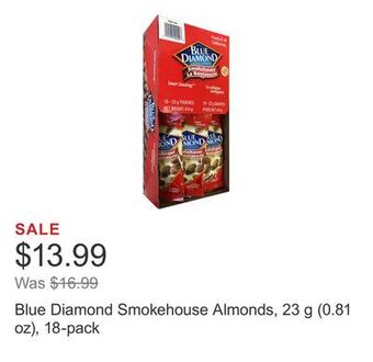 Costco Blue diamond smokehouse almonds, 23 g (0.81 oz), 18-pack offer