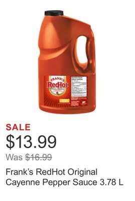 Costco Frank's redhot original cayenne pepper sauce 3.78 l offer