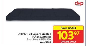 Walmart Dhp 6" full square quilted futon mattress offer