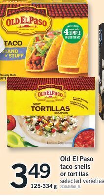 Fortinos Old el paso taco shells or tortillas, 125-334 g offer
