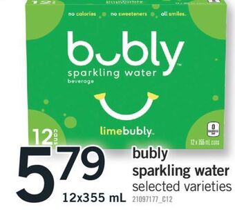 Fortinos Bubly sparkling water, 12x355 ml offer