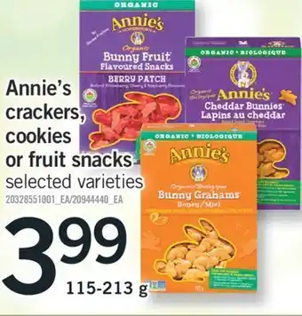 Fortinos Annie's crackers, cookies or fruit snacks, 115-213 g offer