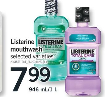 Fortinos Listerine mouthwash, 946 ml/1 l offer