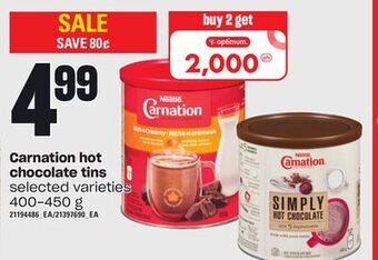 Loblaws Carnation hot chocolate tins, 400-450 g offer