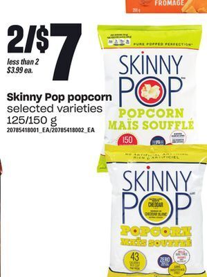 Loblaws Skinny pop popcorn, 125/150 g offer