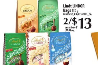Loblaws Lindt lindor bags, 150 g offer
