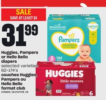 Independent Grocer Huggies, pampers or hello bello diapers, 62-174's offer