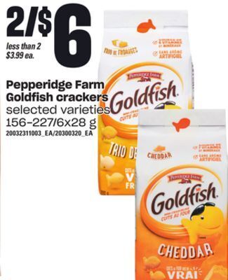 Independent Grocer Pepperidge farm goldfish crackers, 156-227/6x28 g offer