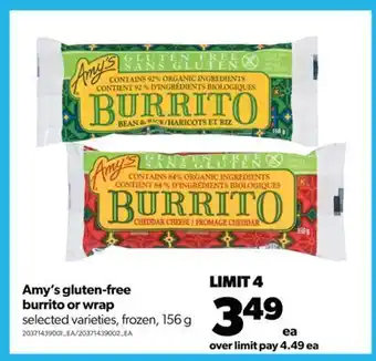 Real Canadian Superstore Amy's gluten-free burrito or wrap, 156 g offer