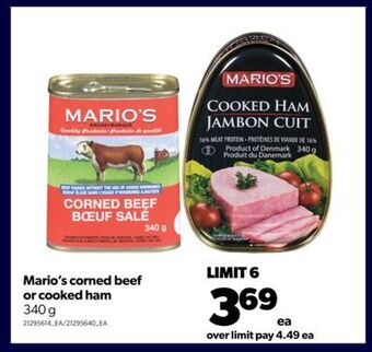 Real Canadian Superstore Mario's corned beef or cooked ham, 340 g offer