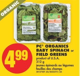 No Frills Pc® organics baby spinach or field greens, 312 g offer