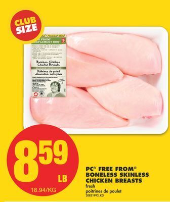 No Frills Pc® free from® boneless skinless chicken breasts offer