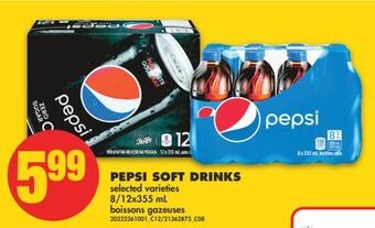 No Frills Pepsi soft drinks, 8/12x355 ml offer