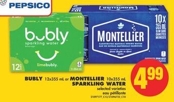 No Frills Bubly, 12x355 ml or montellier, 10x355 ml sparkling water offer