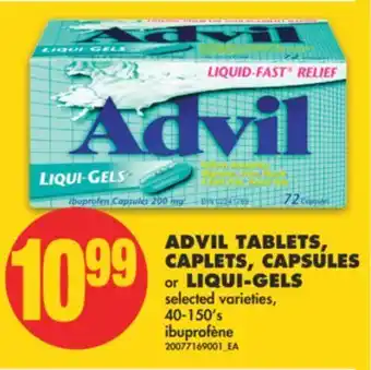 No Frills Advil tablets, caplets, capsules or liqui-gels, 40-150's offer