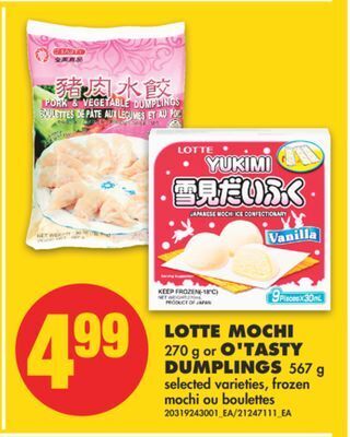 No Frills Lotte mochi 270 g or o'tasty dumplings 567 g offer