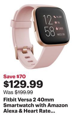 Best Buy Fitbit versa 2 40mm smartwatch with amazon alexa & heart rate tracking - petal offer