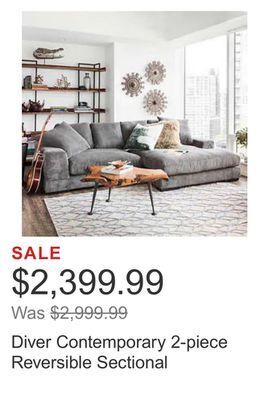 Costco Diver contemporary 2-piece reversible sectional offer