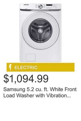 Costco Samsung 5.2 cu. ft. white front load washer with vibration reduction technology offer