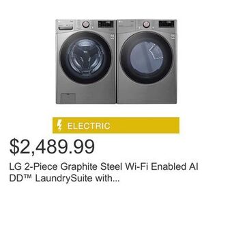 Costco Lg 2-piece graphite steel wi-fi enabled ai dd™ laundrysuite with 5.2 cu. ft. steam washer and 7.4 cu. ft.electric steam dryer offer