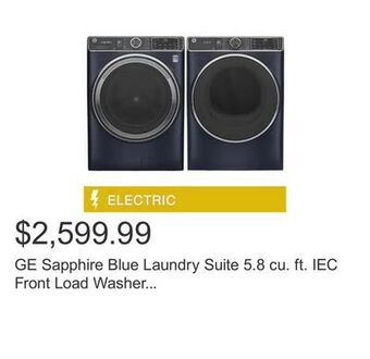 Costco Ge sapphire blue laundry suite 5.8 cu. ft. iec front load washer with built-in wi-fi and 7.8 cu. ft. dryer with steam and san offer