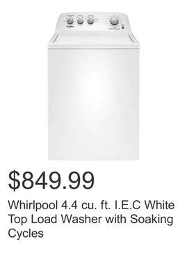 Costco Whirlpool 4.4 cu. ft. i.e.c white top load washer with soaking cycles offer