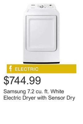 Costco Samsung 7.2 cu. ft. white electric dryer with sensor dry offer