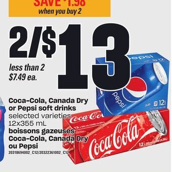 Independent City Market Coca-cola, canada dry or pepsi soft drinks, 12x355 ml offer
