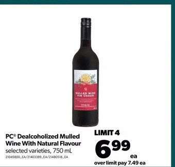 Real Canadian Superstore Pc dealcoholized mulled wine with natural flavour offer
