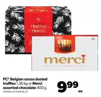 Real Canadian Superstore Pc belgian cocoa dusted truffles or merci chocolate offer