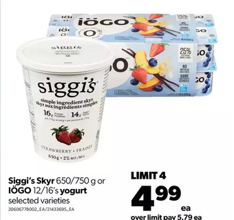 Real Canadian Superstore Siggi's skyr or iögo yogurt offer