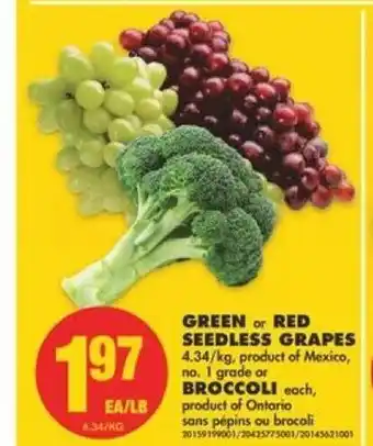 No Frills Green or Red Seedless Grapes pr Broccoli offer
