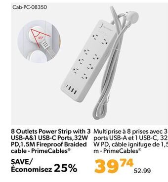 Shopper+ 8 outlets power strip with 3 usb-a & 1 usb-c ports,32w pd,1.5m fireproof braided cable - primecables offer